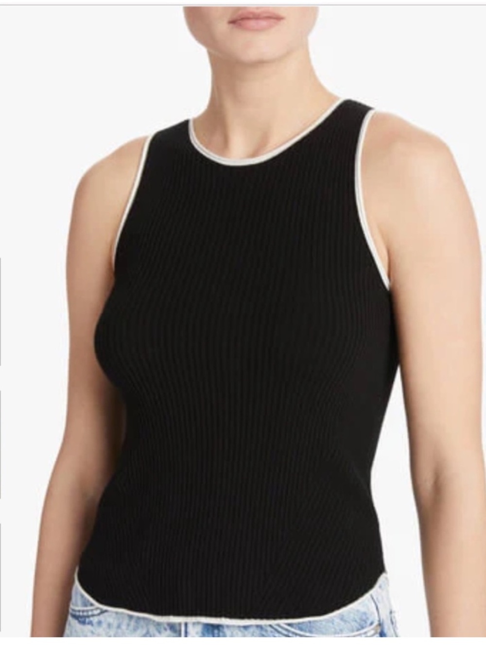 Rag & Bone Kishi Tank Top Large Black Ribbed  Contrast Trim Minimalist